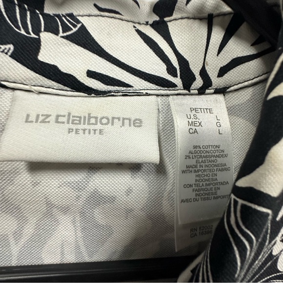 Liz Claiborne Black White Floral Print Cotton Snap Button Up Jacket Womens Large - Picture 7 of 11